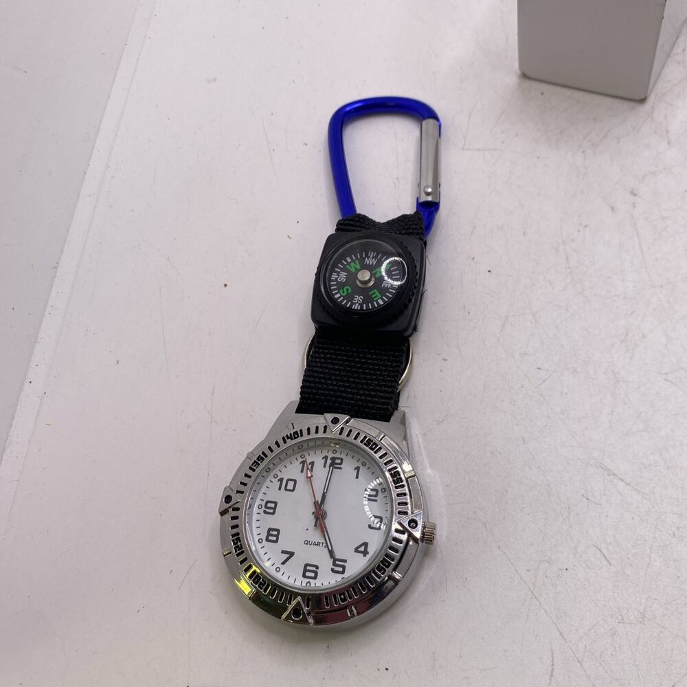 Silver Camping Keychain Compass Watch Works New Battery